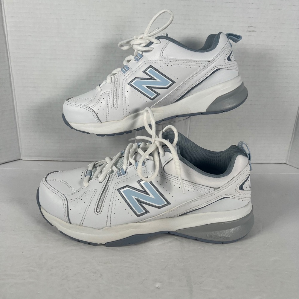 New Balance 608 V5 Womens‎ 8 Wide White Blue Leather Training Shoes WX608WB5